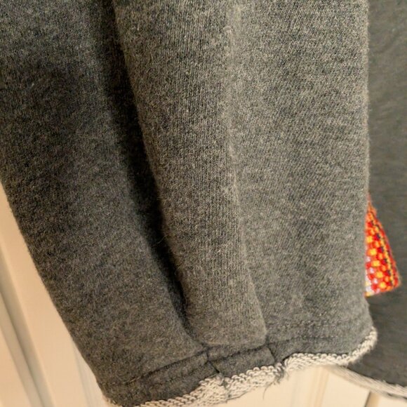 Natural Life Boho Charcoal Oversized Sweatshirt W/ Red Knit Trim, Raw Edges, S/M - Picture 6 of 9
